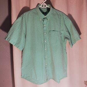 IZOD Button Down Shirt Men's Large Green Plaid Logo Pocket Cotton Casual